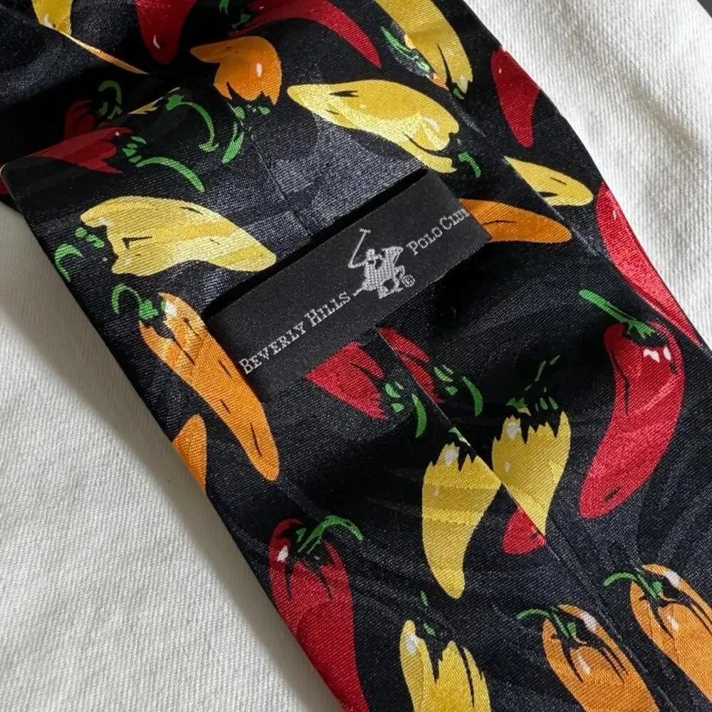 Beverly Hills Polo Club Black Chili Pepper Novelty Tie Like New